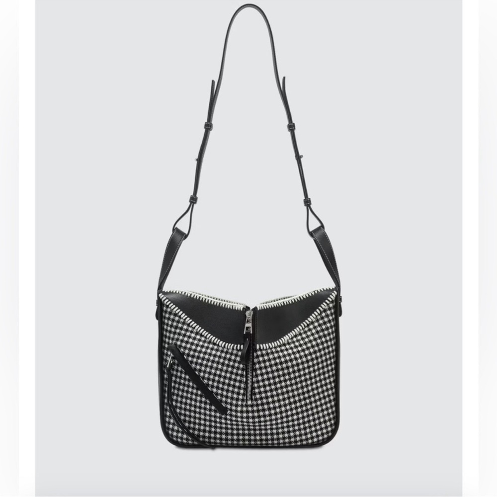 Loewe Hammock Tweed Black/White Small Tote Bag with Classic Checkered Pattern - Picture 16 of 16
